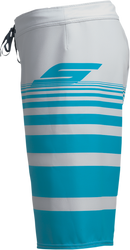 SLIPPERY Glide Board Shorts - Gray/Aqua, US 42 - Durable 100% Polyester with Four-Way Stretch and Cargo Pocket