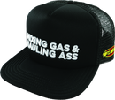FMF Gass Hat - Black FA7196903BLK | Five-Panel Mesh Trucker Cap with Embroidered Logo