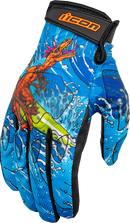 ICON Hooligan™ Dino Fury Gloves - Blue - Medium 3301-4636