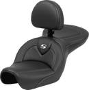SADDLEMEN Roadsofa™ Seat - Carbon Fiber - Black Stitch - with Backrest - FL '04-'05 804-04-185BR
