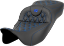 SADDLEMEN Extended Reach Roadsofa™ Seat - Lattice Stitch - Blue Stitch - without Backrest - FL '08-'24 808-07B-18401