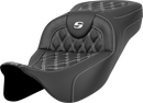 SADDLEMEN Extended Reach Roadsofa™ Seat - Lattice Stitch - White Stitch - without Backrest - FL '08-'24 808-07B-18406