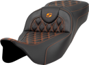 SADDLEMEN Extended Reach Roadsofa™ Seat - Lattice Stitch - Orange Stitch - without Backrest - FL '08-'24 808-07B-18403