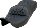 SADDLEMEN Roadsofa™ Seat - Lattice Stitch - Blue Stitch - without Backrest - FLH/FLT '08-'23 808-07B-18201