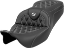 SADDLEMEN Roadsofa™ Seat - Lattice Stitch - White Stitch - without Backrest - FLH/FLT '08-'23 808-07B-18206