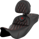 SADDLEMEN Roadsofa™ Extended Reach Seat - Lattice Stitch - Red Stitch - with Backrest - FL '08-'24 808-07B-184B4