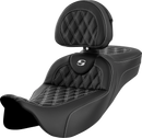 SADDLEMEN Roadsofa™ Extended Reach Seat - Lattice Stitch - White Stitch - with Backrest - FL '08-'24 808-07B-184B6