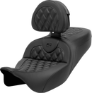 SADDLEMEN Roadsofa™ Seat - with Backrest - Lattice Stitch - Carbon Fiber - FL '08-'23 808-07B-206B0