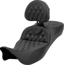 SADDLEMEN Roadsofa™ Extended Reach Seat - with Backrest - Lattice Stitch - Carbon Fiber - FL '08-'24 808-07B-207B0
