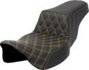 SADDLEMEN Step-Up Seat - Front Lattice Stitch - Gold Stitch - Extended Reach - FLH/FLT '08-'23 808-07E-17207