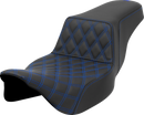 SADDLEMEN Step-Up Seat - Front Lattice Stitch - Blue Stitch - Extended Reach - FLH/FLT '08-'23 808-07E-17201