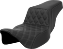 SADDLEMEN Step-Up Seat - Front Lattice Stitch - Gray Stitch - Extended Reach - FLH/FLT '08-'23 808-07E-17202