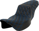 SADDLEMEN Step-Up Seat - Lattice Stitch - Blue Stitch - Extended Reach - FLH/FLT '08-'23 808-07E-17501