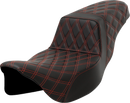 SADDLEMEN Step-Up Seat - Lattice Stitch - Red Stitch - Extended Reach - FLH/FLT '08-'23 808-07E-17504