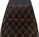 SADDLEMEN Step-Up Seat - Front Lattice Stitch - Orange Stitch - FLH/FLT '08-'23 808-07B-17203