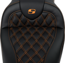 SADDLEMEN Roadsofa™ Seat - with Backrest - Orange Stitch - FL '08-'23 808-07B-182B3