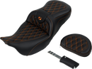 SADDLEMEN Roadsofa™ Seat - with Backrest - Orange Stitch - FL '08-'23 808-07B-182B3