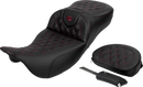 SADDLEMEN Roadsofa™ Extended Reach Seat - Lattice Stitch - Wine Berry Stitch - with Backrest - FL '08-'24 808-07B-184B8