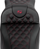 SADDLEMEN Roadsofa™ Extended Reach Seat - Lattice Stitch - Wine Berry Stitch - with Backrest - FL '08-'24 808-07B-184B8