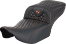 SADDLEMEN Roadsofa™ Extended Reach Seat - without Backrest - Honeycomb - Orange Stitch - FLTR/FLHX '23-'24 823-07-19003