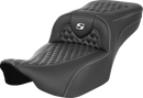 SADDLEMEN Roadsofa™ Extended Reach Seat - without Backrest - Honeycomb - White Stitch - FLTR/FLHX '23-'24 823-07-19006