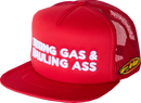 FMF Gass Hat - Bright Red FA7196903BRED | Five-Panel Mesh Trucker Cap with Embroidered FMF Logo
