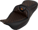 SADDLEMEN RoadSofa™ Seat - Honeycomb - Orange Stitch - without Backrest - FLH/FLT '08-'23 808-07B-18903