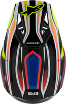 ALPINESTARS Youth SM3 Helmet - Wurx - Gloss Black/Yellow Fluo/Blue/Red Medium 8302025-1574-YM