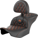SADDLEMEN RoadSofa™ Seat - with Backrest - Lattice Stitch - Orange Stitch - FLTR/FLHX '23-'24 823-07-182B3