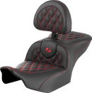 SADDLEMEN RoadSofa™ Seat - with Backrest - Lattice Stitch - Red Stitch - FLTR/FLHX '23-'24 823-07-182B4