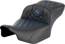 SADDLEMEN Roadsofa™ Extended Reach Seat - without Backrest - Lattice Stitch - Blue Stitch - FLTR/FLHX '23-'24 823-07-18401