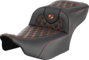 SADDLEMEN Roadsofa™ Extended Reach Seat - without Backrest - Lattice - Orange Stitch - FLTR/FLHX '23-'24 823-07-18403