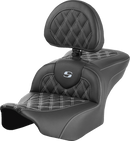 SADDLEMEN RoadSofa™ Seat - with Backrest - Lattice Stitch - Silver Stitch - FLTR/FLHX '23-'24 823-07-182B5