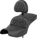 SADDLEMEN Roadsofa™ Seat - With Backrest - Black - Lattice Stitch - Indian Pursuit '22-'24 I22-02-182BR