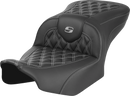SADDLEMEN RoadSofa™ Seat - without Backrest - Carbon Fiber - Lattice Stitch - Gray Stitch - FLTR/FLHX '23-'24 823-07-20602