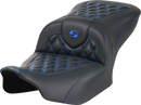 SADDLEMEN RoadSofa™ Seat - without Backrest - Carbon Fiber - Lattice Stitch - Blue Stitch - FLTR/FLHX '23-'24 823-07-20601