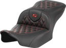 SADDLEMEN RoadSofa™ Seat - without Backrest - Carbon Fiber - Lattice Stitch - Red Stitch - FLTR/FLHX '23-'24 823-07-20604
