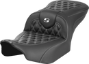 SADDLEMEN RoadSofa™ Seat - without Backrest - Carbon Fiber - Lattice Stitch - White Stitch - FLTR/FLHX '23-'24 823-07-20606