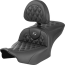 SADDLEMEN RoadSofa™ Seat - with Backrest - Carbon Fiber - Lattice Stitch - Gray Stitch - FLTR/FLHX '23-'24 823-07-206B2