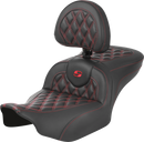 SADDLEMEN RoadSofa™ Seat - with Backrest - Carbon Fiber - Lattice Stitch - Red Stitch - FLTR/FLHX '23-'24 823-07-206B4