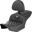 SADDLEMEN RoadSofa™ Seat - with Backrest - Carbon Fiber - Lattice Stitch - Silver Stitch - FLTR/FLHX '23-'24 823-07-206B5