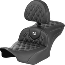 SADDLEMEN RoadSofa™ Seat - with Backrest - Carbon Fiber - Lattice Stitch - White Stitch - FLTR/FLHX '23-'24 823-07-206B6