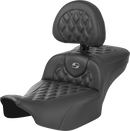 SADDLEMEN Roadsofa™ Extended Reach Seat - without Backrest - Lattice Stitch - Gray Stitch - FLTR/FLHX '23-'24 823-07-207B2