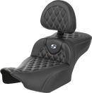 SADDLEMEN Roadsofa™ Extended Reach Seat - with Backrest - Lattice Stitch - Silver Stitch - FLTR/FLHX '23-'24 823-07-207B5
