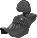 SADDLEMEN Roadsofa™ Extended Reach Seat - with Backrest - Lattice Stitch - White Stitch - FLTR/FLHX '23-'24 823-07-207B6