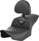 SADDLEMEN Roadsofa™ Seat - with Backrest - Honeycomb - Silver Stitch - FLTR/FLHX '23-'24 823-07-189B5