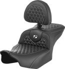 SADDLEMEN Roadsofa™ Seat - with Backrest - Honeycomb - White Stitch - FLTR/FLHX '23-'24 823-07-189B6