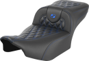 SADDLEMEN Roadsofa™ Extended Reach Seat - without Backrest - Lattice Stitch - Blue Stitch - FLTR/FLHX '23-'24 823-07-20701