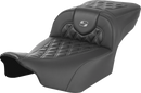 SADDLEMEN Roadsofa™ Extended Reach Seat - without Backrest - Lattice Stitch - Dark Gray Stitch - FL/FX '23-'24 823-07-20702