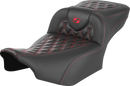 SADDLEMEN Roadsofa™ Extended Reach Seat - without Backrest - Lattice Stitch - Red Stitch - FLTR/FLHX '23-'24 823-07-20704